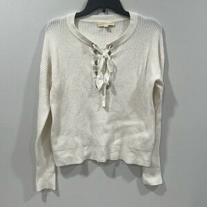 Lovestitch Cream Lace Up Scoop Neck Sweater Size Large EUC
